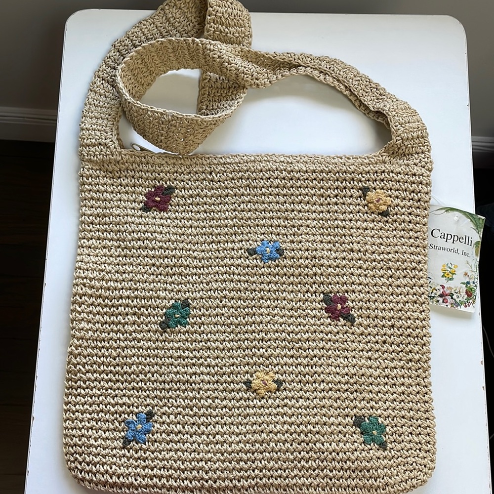 Cappelli Straworld Vintage Floral Woven Straw Bag